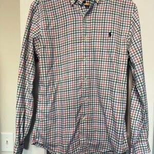 Ralph Lauren White Button-Down Shirt with Blue, Green & Red Grid